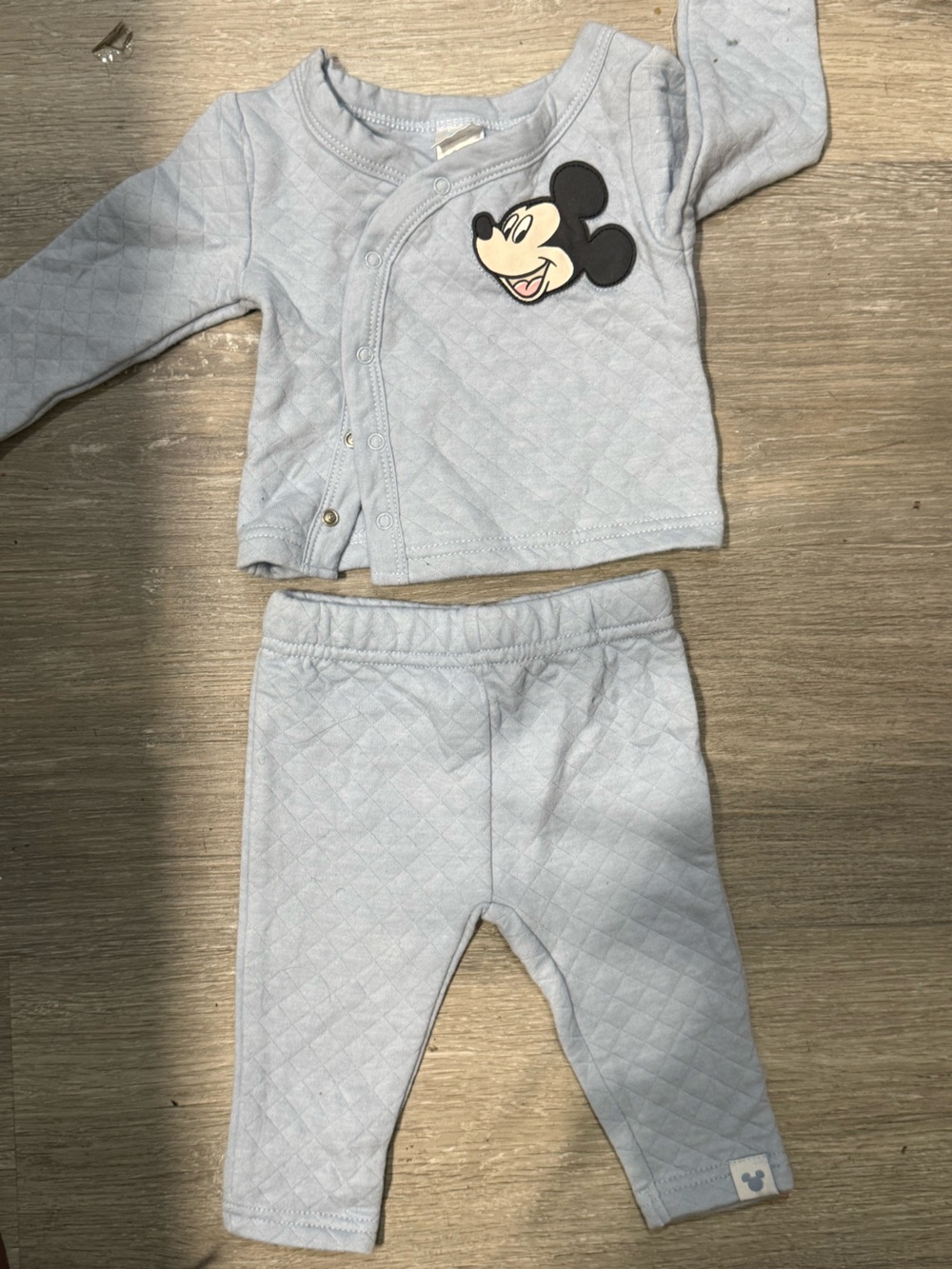 Disney Light Blue Quilted Mickey Romper Set